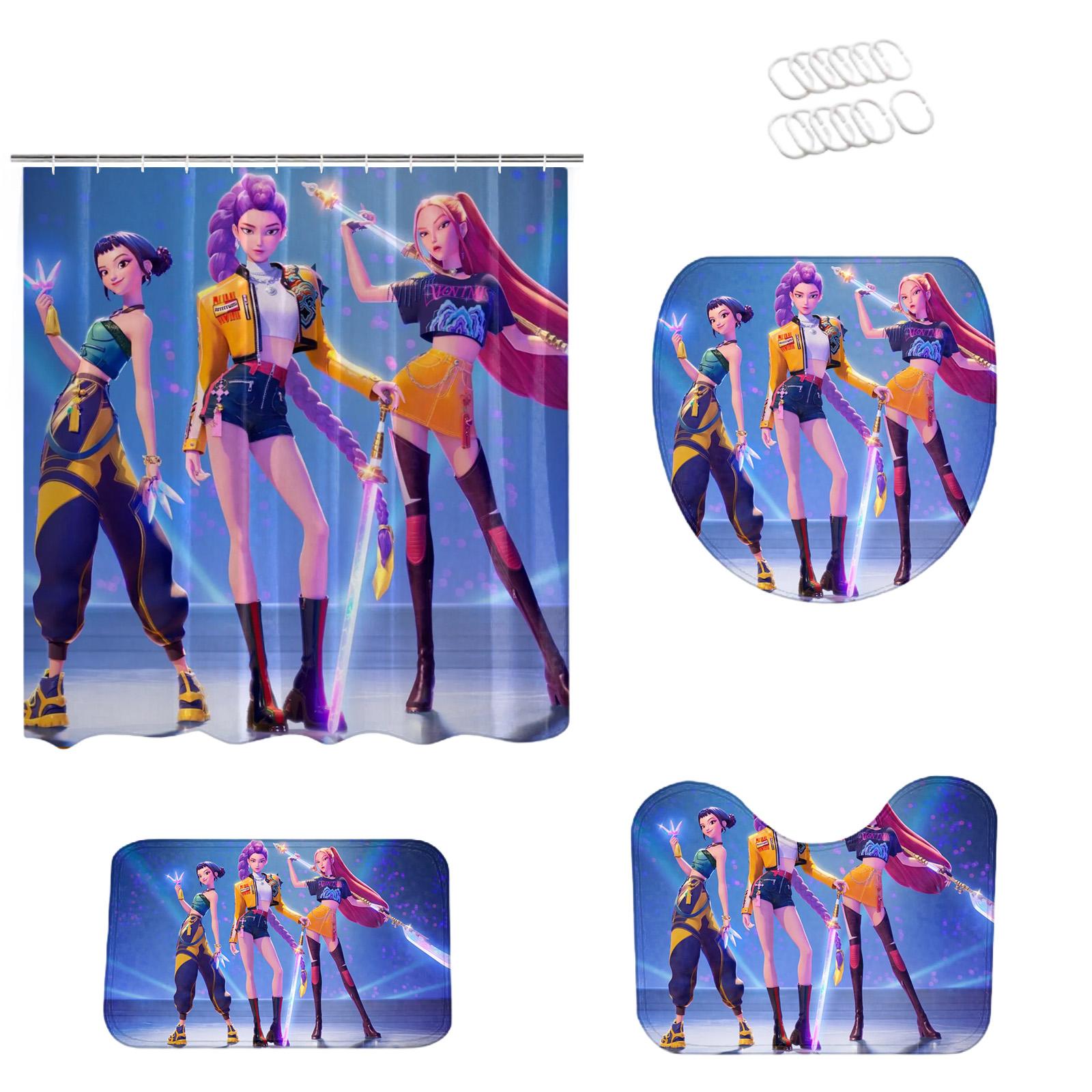 

Digital Print Polyester Waterproof Shower Curtain Set Of Four - Gothic Bathroom Decor And Matching Accessories One Size