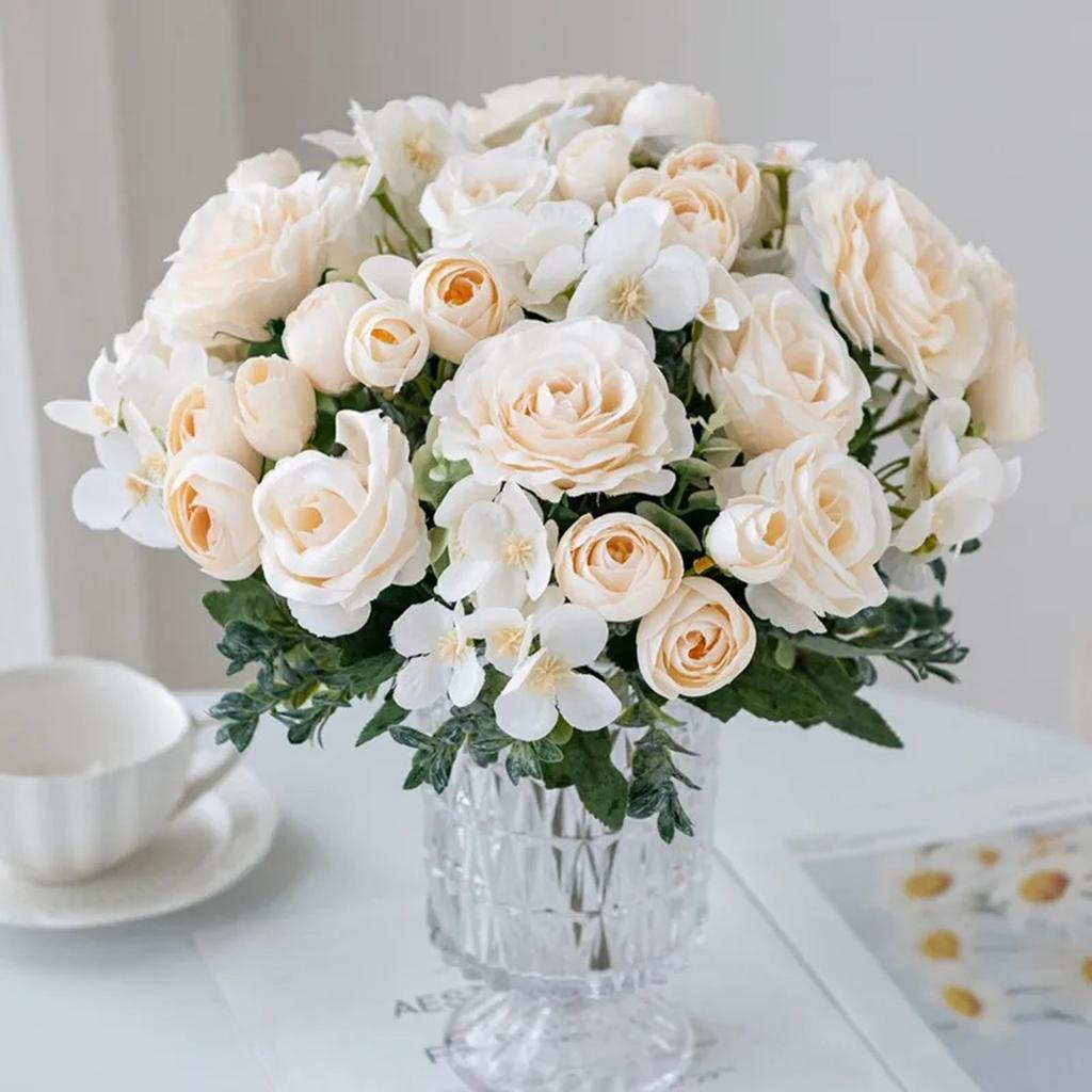 Elegant 7 Heads Realistic Silk Roses Bouquet Artificial Flower For Wedding Home Decoration Photography Props
