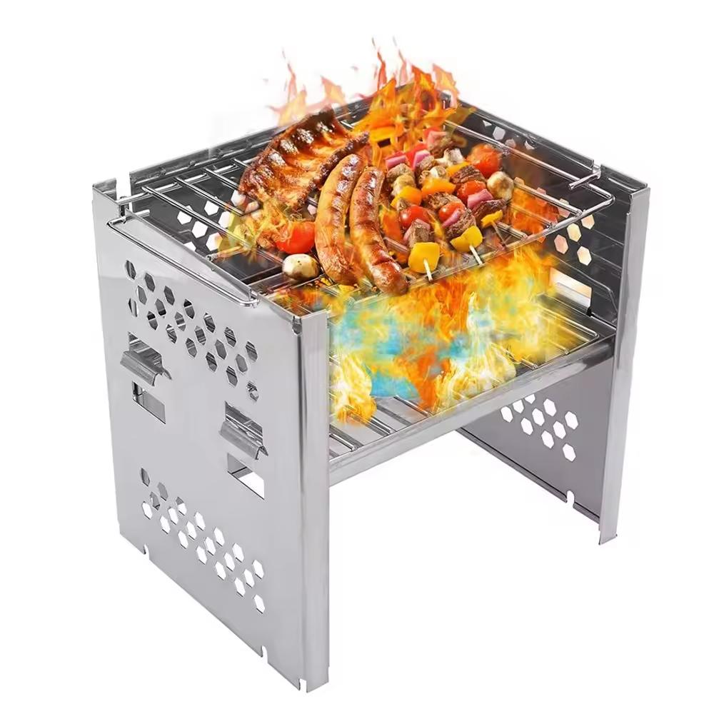 Faltbarer Edelstahl-Holzkohlegrill für den Außenbereich und Camping