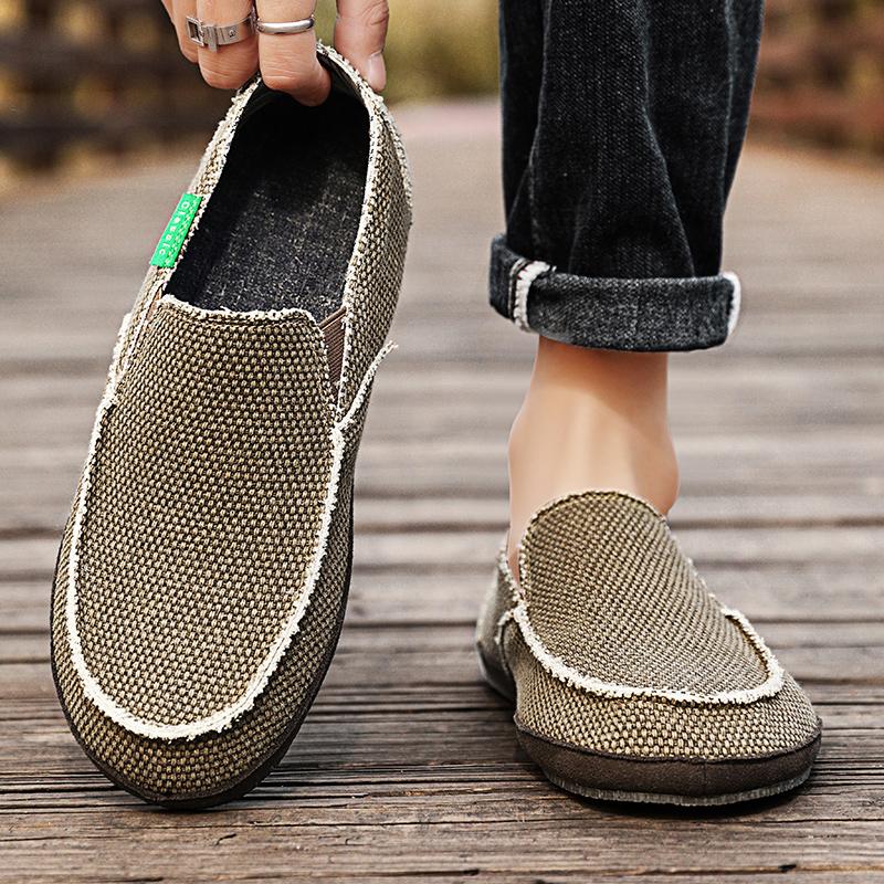 Men’s Outdoor Canvas Shoes Moccasins Driving Shoes Comfort Grey Casual Plus Size  Slip On Wide Head Shoes for Farther