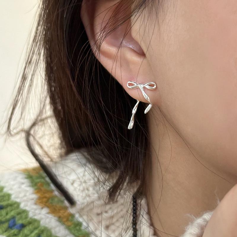 Niche Design Sense Ribbon Bow Stud Earrings Female Cute Sweet Simple Personality Fashion Versatile Earrings Earrings