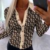 BITCED Women's Autumn Long Sleeve Simple Sexy V-Neck Printed Ladies Shirt Blouse