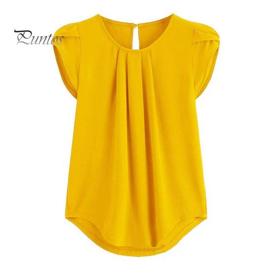 

Женская летняя повседневная рубашка с круглым вырезом и лепестками, пуловер с короткими рукавами, однотонная плиссированная футболка, уличная одежда M жёлтый