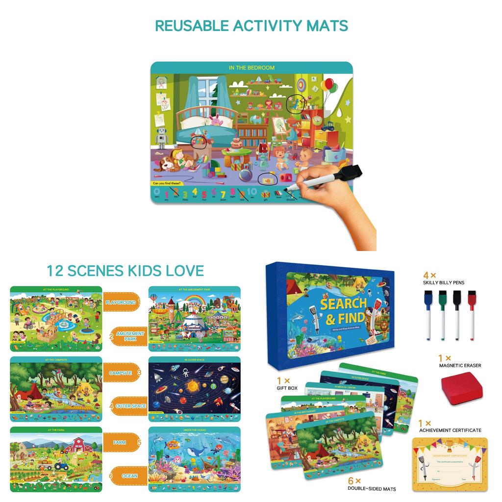 Search And Find Preschool Learning Activity Mat With Reusable Flashcards For Early Education