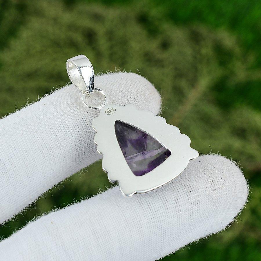 Star Amethyst Stone Artisan February Birth Pendant Jewelry 925 Sterling Silver