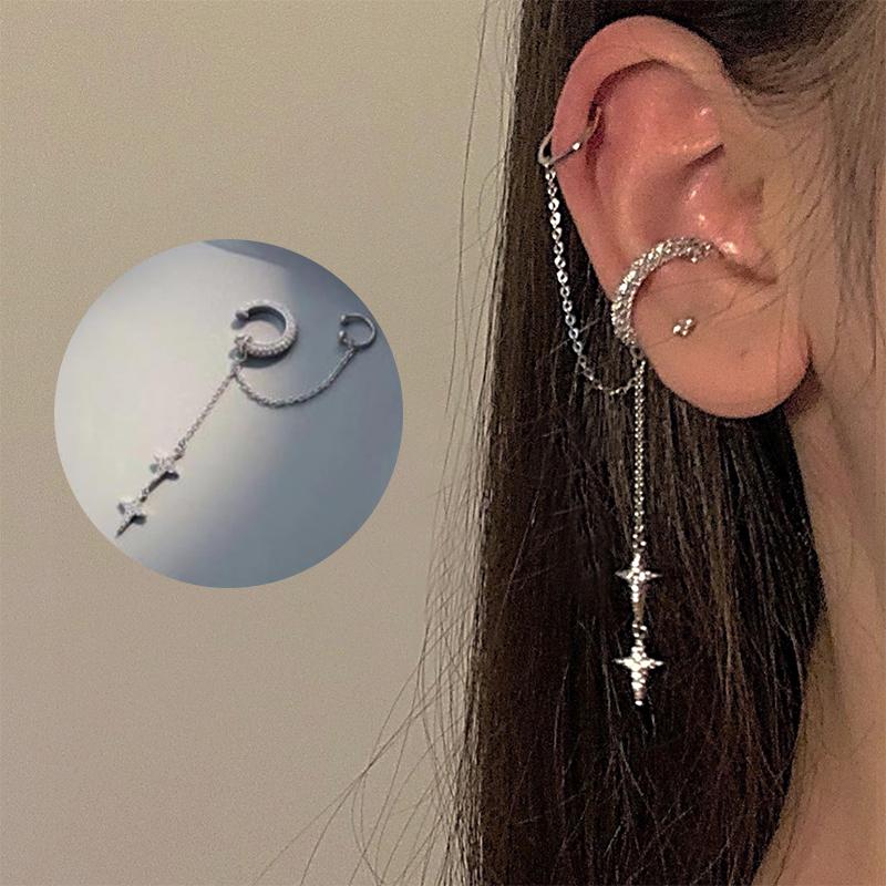 Shiny  Star Tassel Ear Clip Earrings For Women  Non-Piercing Cuff Ear Clip Earrings Cartilage Jewelry