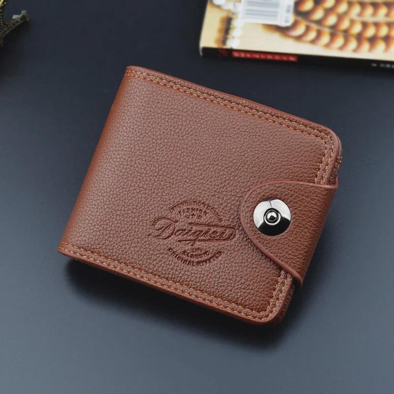 Men's Short Wallet with Magnetic Buckle, Multi-card Slots, Large Capacity, and Litchi Pattern - European & American Fashion.