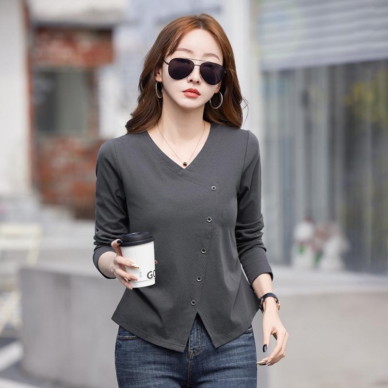 Women's Spring New Solid Color Long Sleeve V Neck Cardigan Top