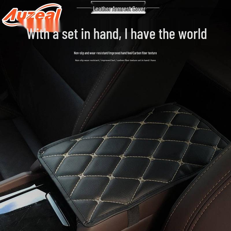 

Universal Leather Car Seat Armrest Box Cover - Microfiber Interior Decoration Black Base, White Stitching