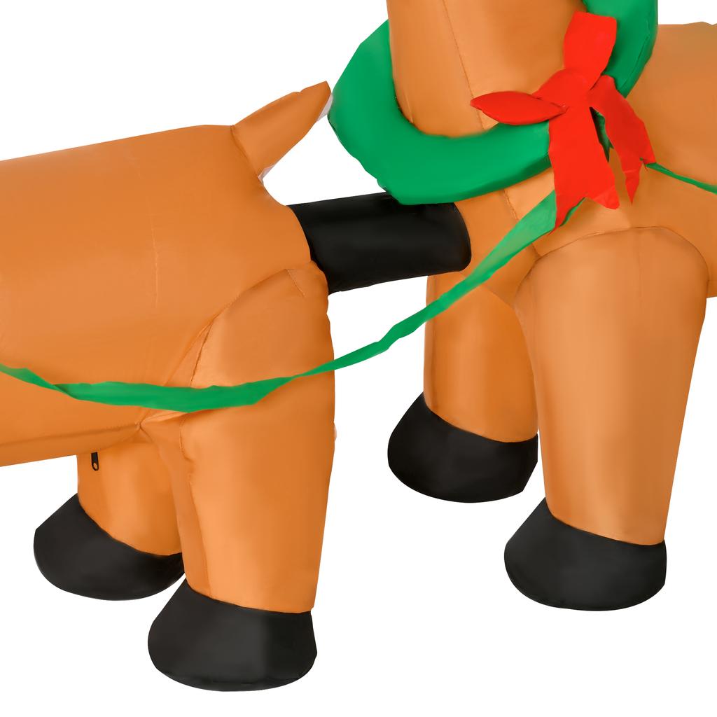 Inflatable Santa Claus with Sleigh and 2 Reindeer, Waterproof Polyester Fabric Christmas Decorations with LED Lights 240x57x112cm