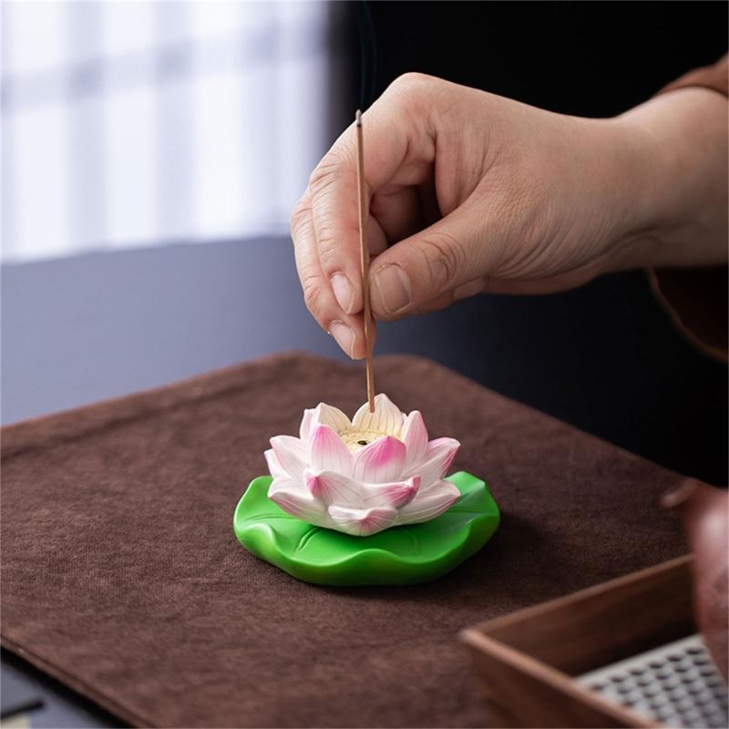 Dekorativer Räucherhalter mit drehendem Lotos-Design mit Ascheauffangbehälter zur Stressbewältigung, Dekoration für Meditationsräume, Geschenk