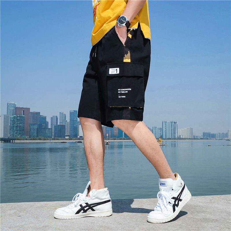 Pantalones cortos de verano para hombre, con cordón ajustable y cinco puntos, holgados, rectos, para jóvenes