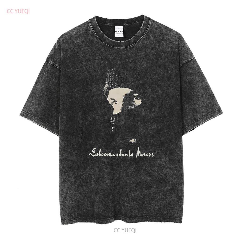 New Rare Subcomandante Marcos Portrait Revolucion EZLN Comandante Emiliano Zapata Retro T Shirt Vintage Style Vintage Washed