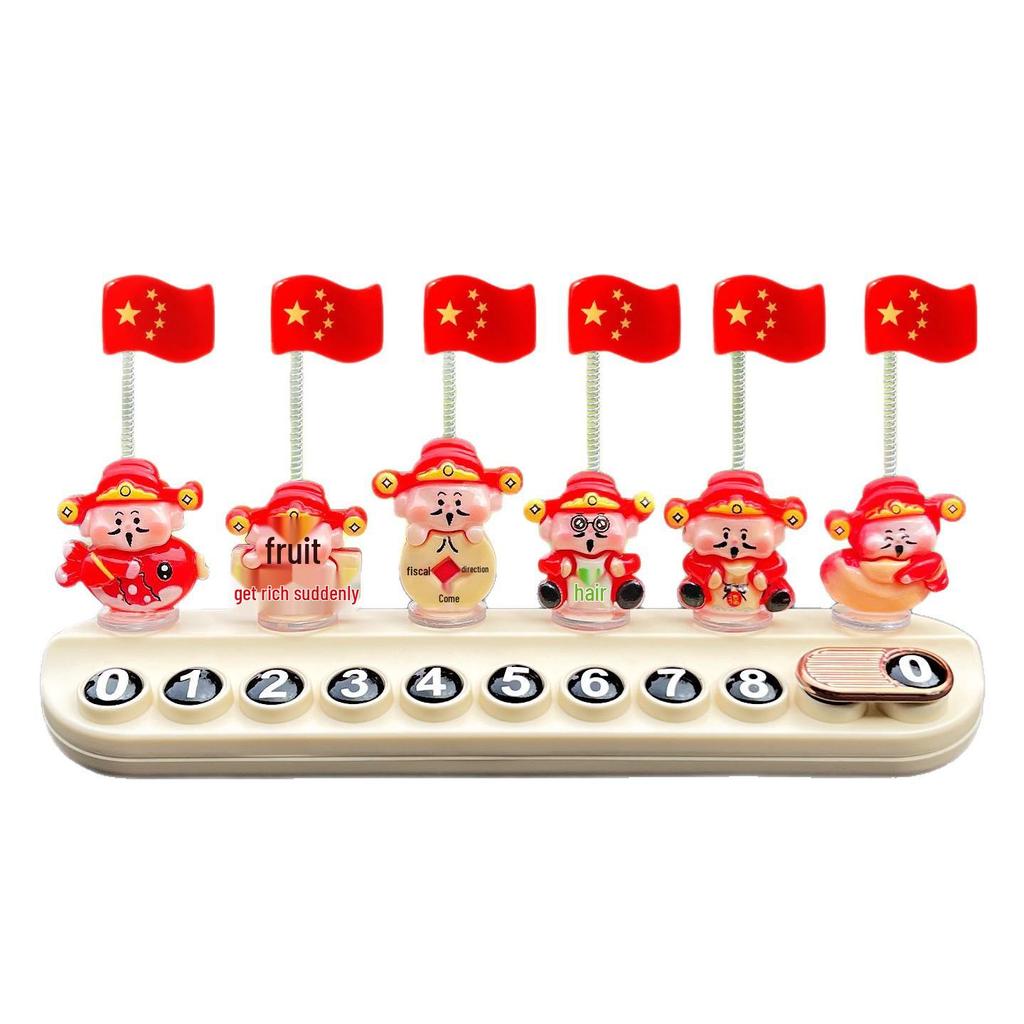 Ozdoba s displejem telefonního čísla do auta Bůh bohatství s červenou vlajkou