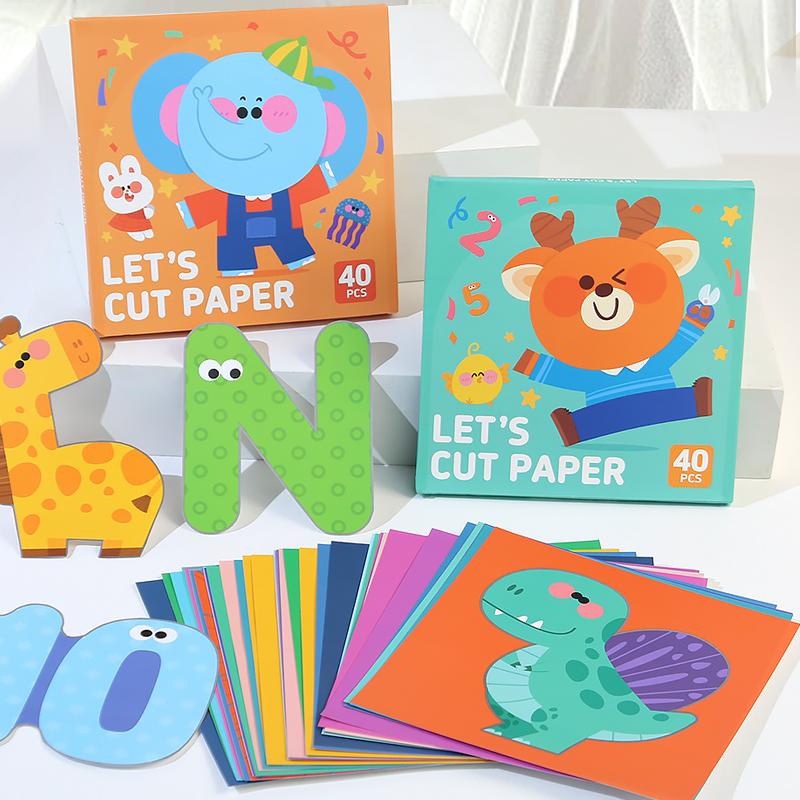40Pcs Handmade Visual Card Paper Cutting Games Number Letter Traffic Dinosaur Fruit Cognitive Game Early Education Toys Gifts