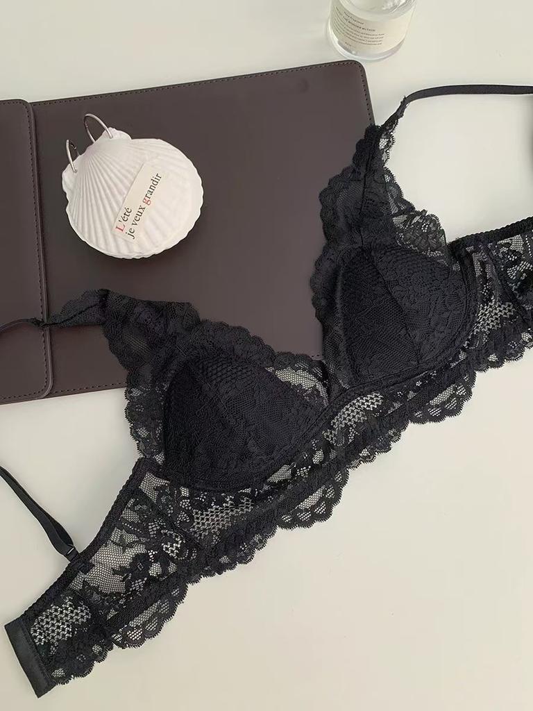 Pure Desire Wind Lace Mesh Women's Thin Large Breasts Show Small Comfortable Back Sexy Steel Ring Breathable Bra Cover