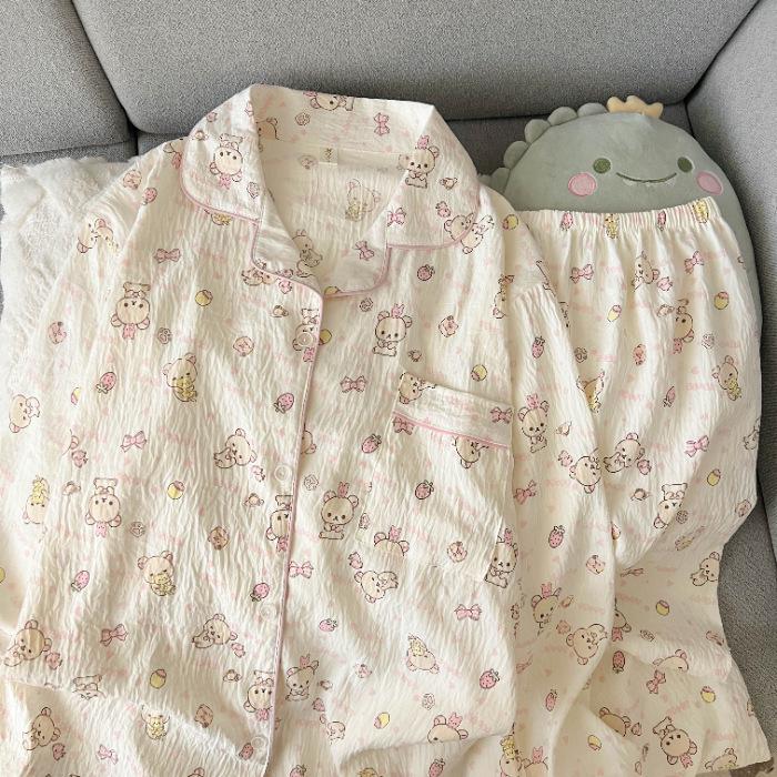 Women's Spring & Autumn Cloud Cotton Pajama Set - Thin Print & Embroidery, Loose Fit, Long Sleeve & Pants Home Wear.
