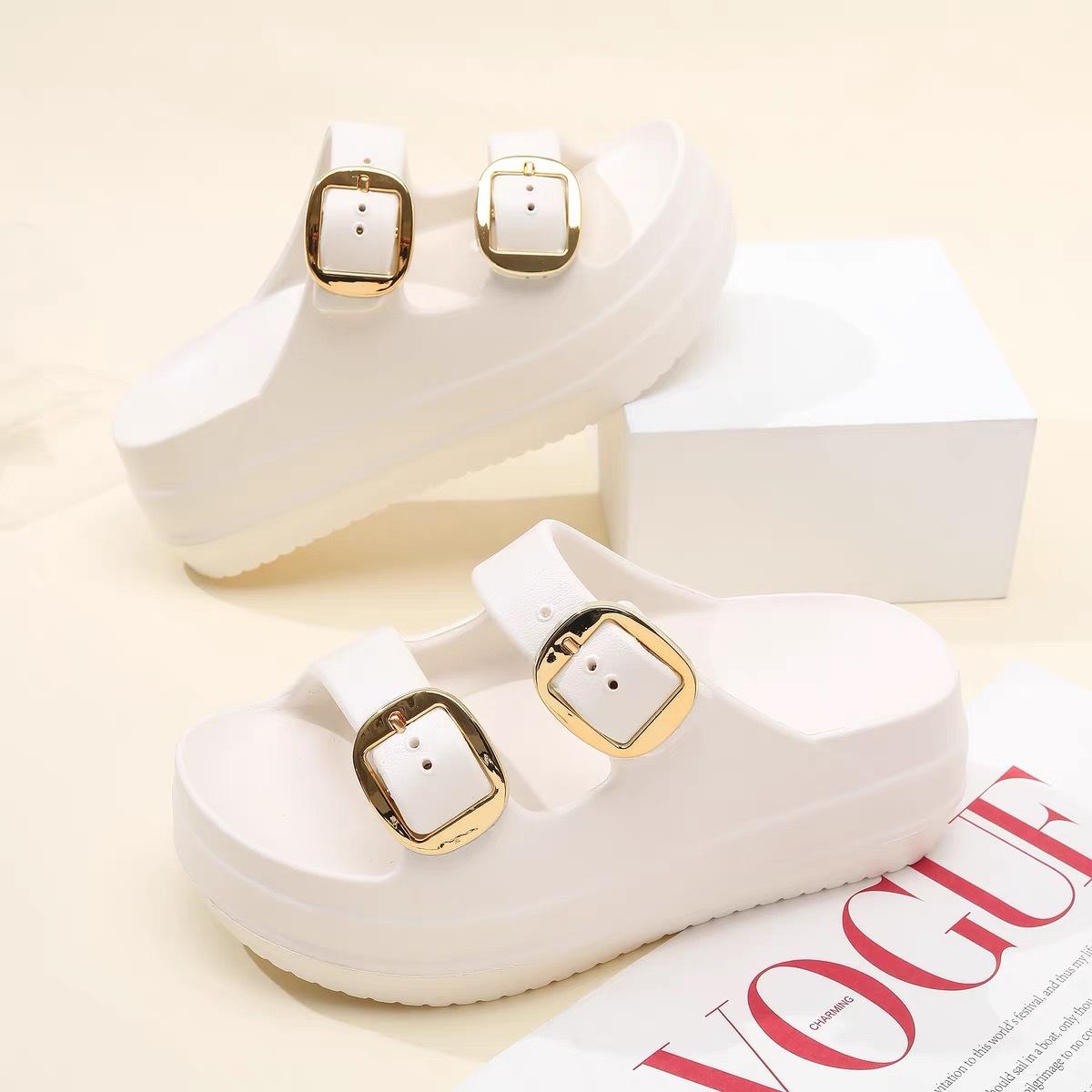 

Comemore Толстые подошвы Противоскользящие модные простые домашние пляжные женские сандалии лето 2024 г. Шлепанцы женские тапочки однотонные 36-37 бежевый