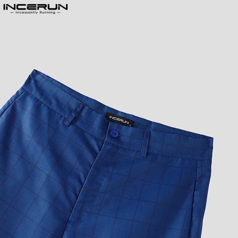 INCERUN Men Zip-up High Waist Plaid Print Tassel Casual Long Trousers Pants