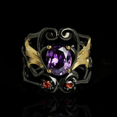 Black Gold Color Separation Ring European and N Diamond Encrusted Water Drop Pear Shaped Hollow Ring