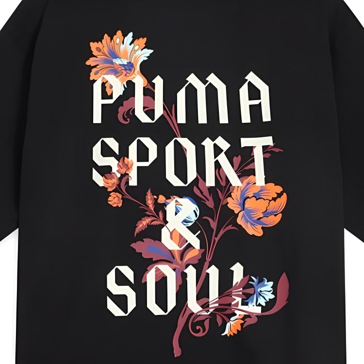 New PUMA FloralGraphic Boxy T Shirt Men's Black 01 633349-01