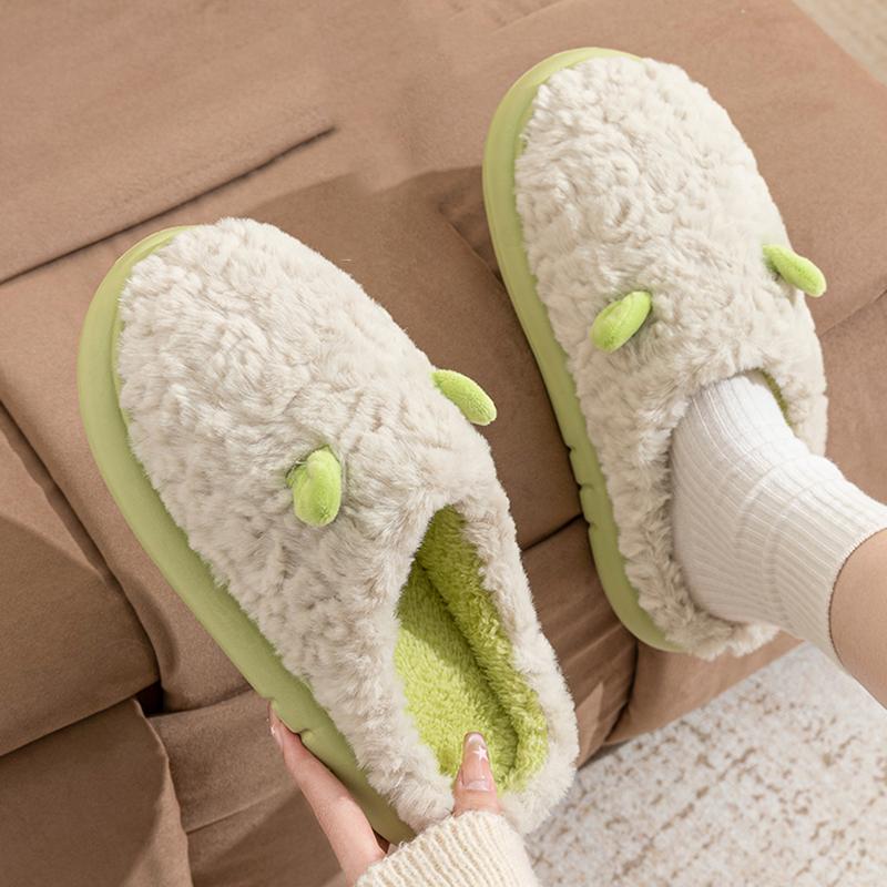Fashion Cute Platform Plush Slippers for Women Couple Anti Slip Warm Fluffy Home Slides Woman Winter Soft Sole Cotton Indoor Shoes 45