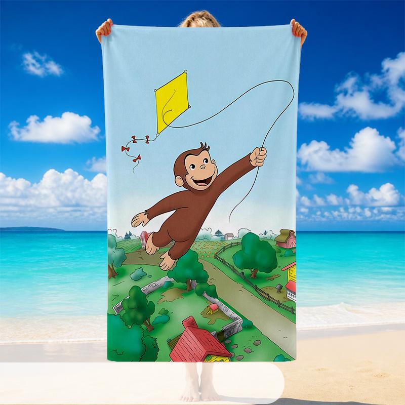Quick Dry Beach Towel Curious George Pattern, Lightweight Absorbent Towel for Pool Beach Vacation Use