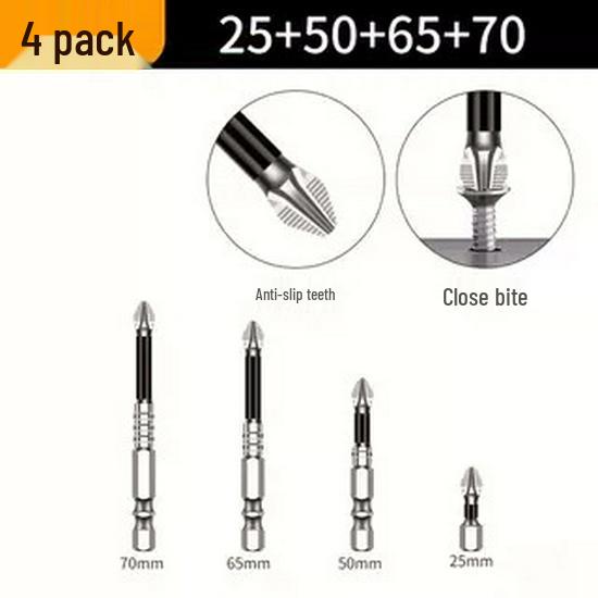 Impact-Resistant Magnetic Phillips Screwdriver Bit, Anti-Slip, High Hardness, Compatible with Electric/Hand Drills and Hex Air Drills