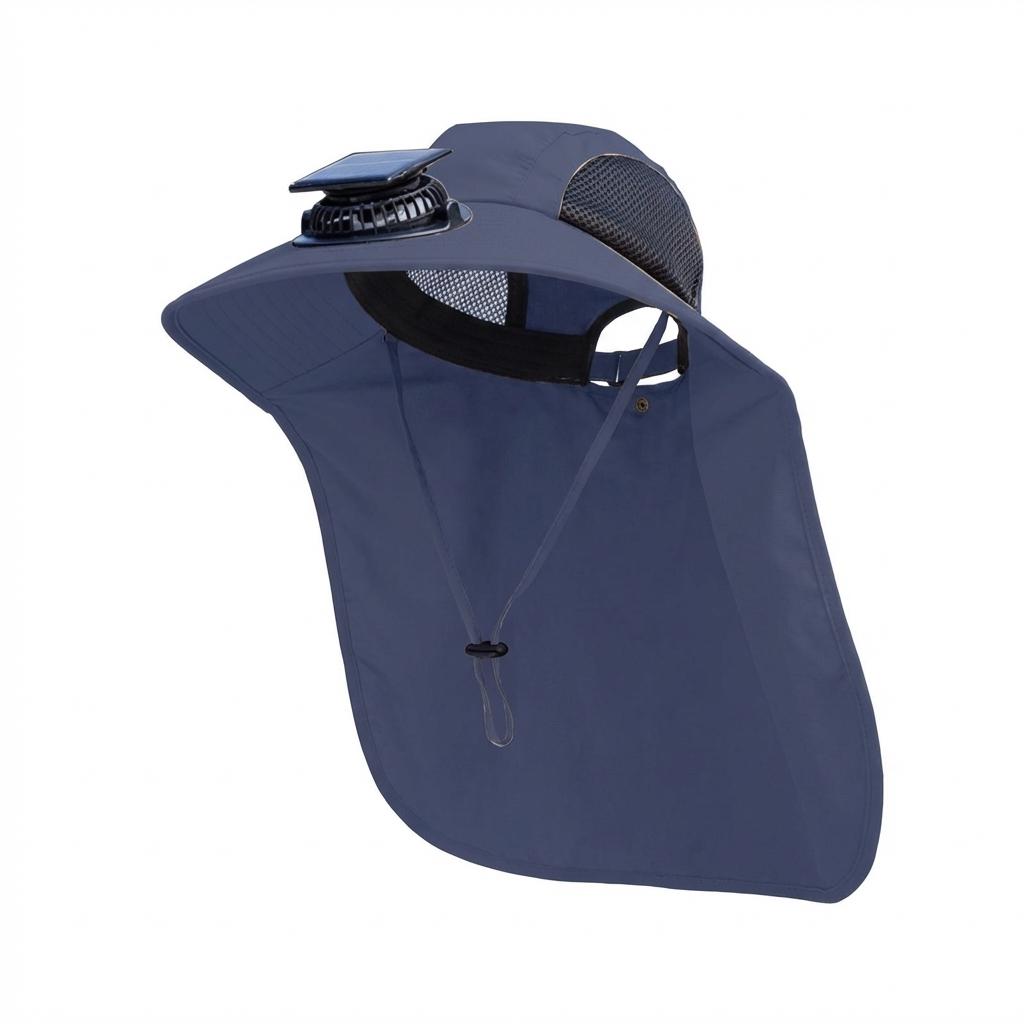 Solar Fan Hat with Neck Flap UV Protection Hat with Solar Fan USB Rechargeable Breathable Men Summer Outdoor Fishing Hat синий