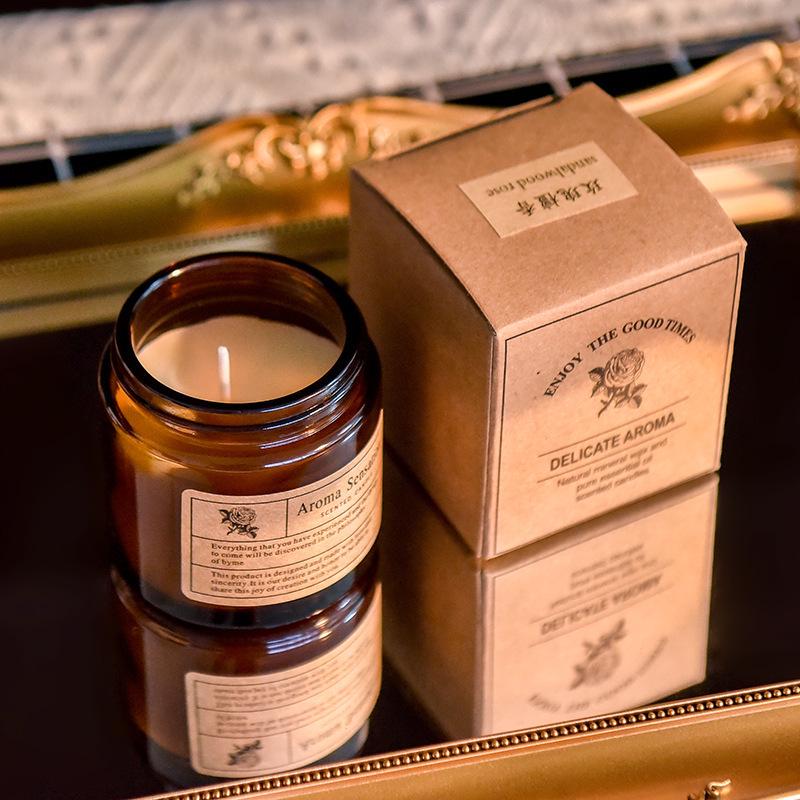 2.8oz Smokeless Handmade Plant Candle In Brown Glass for Aromatherapy and Romantic Atmosphere
