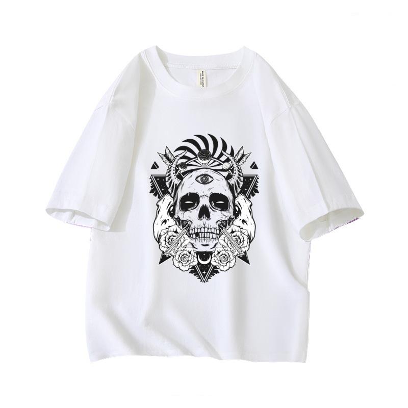 Dark Gothic Punk Oversized Short Sleeve O Neck T Shirt Graphic Print 100 Cotton 2000S Vintage Women Tops clothes Summer