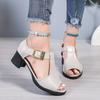 Fashion Ladies Shoes 2025 Brand Peep Toe Women's Sandals Fashion Buckle Strap Office and Career Summer Sweet Plus Size Heeled Sandals