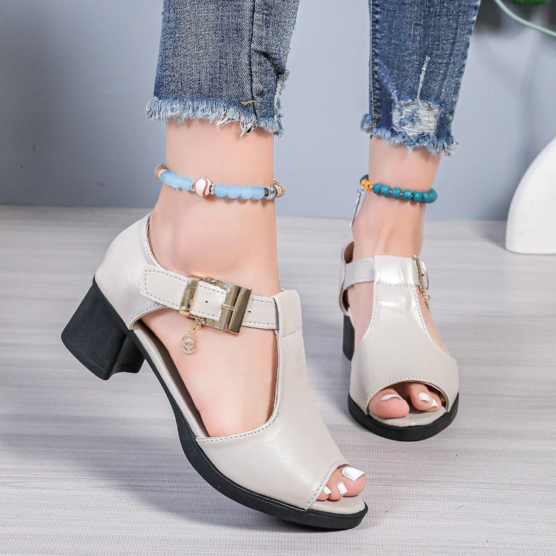 Fashion Ladies Shoes 2025 Brand Peep Toe Women's Sandals Fashion Buckle Strap Office and Career Summer Sweet Plus Size Heeled Sandals