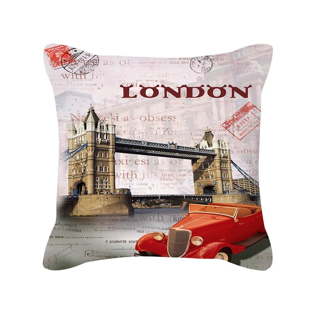 British Style Cushion Cover 18x18 Inches Pillow Case Red Blue Pillow Covers Retro Home Decorations Throw Pillow Case for Couch