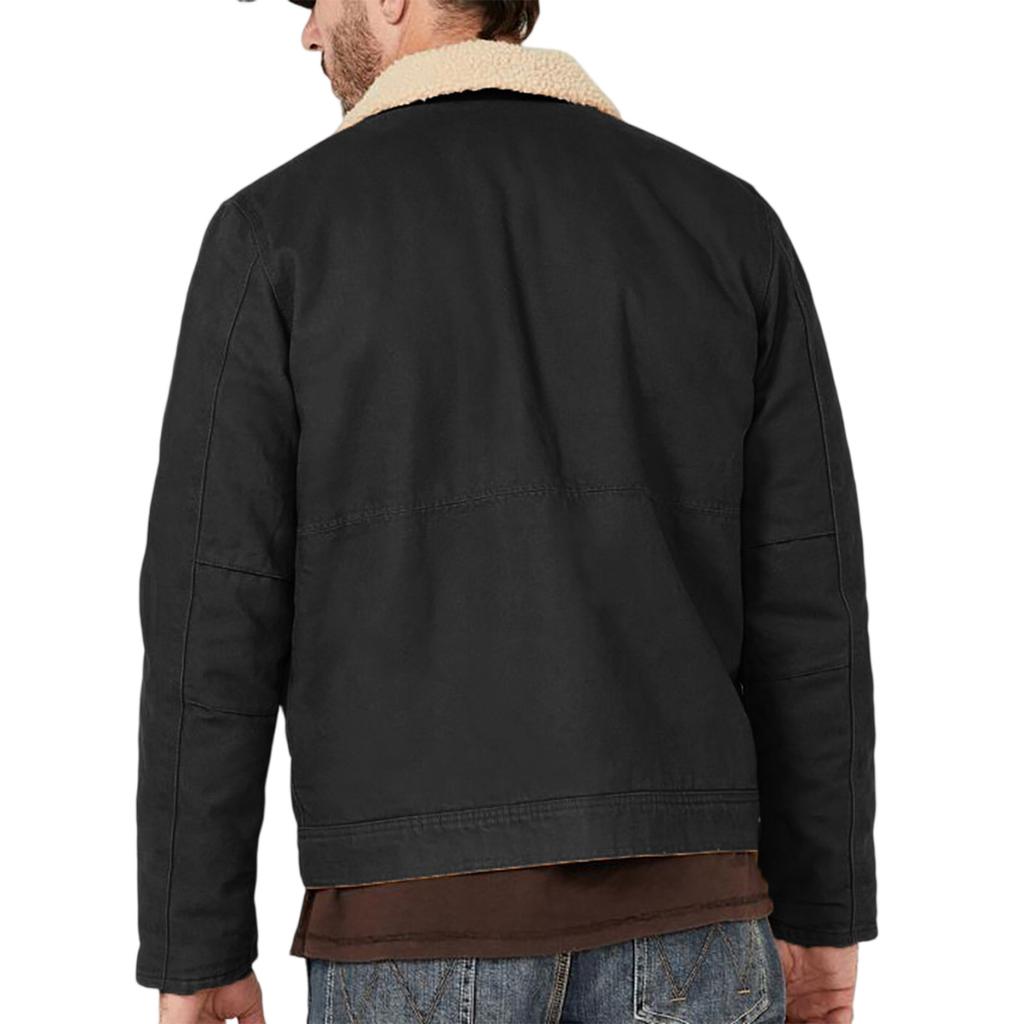 Men's Solid Color Button Pocket Work Jacket Men's Casual Plush Coat