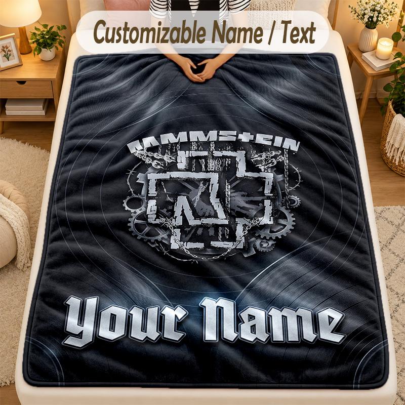 Flannel BlanketRammstein Custom Name Text Personalized Soft Warm Throw Blanket Home Decor Gift