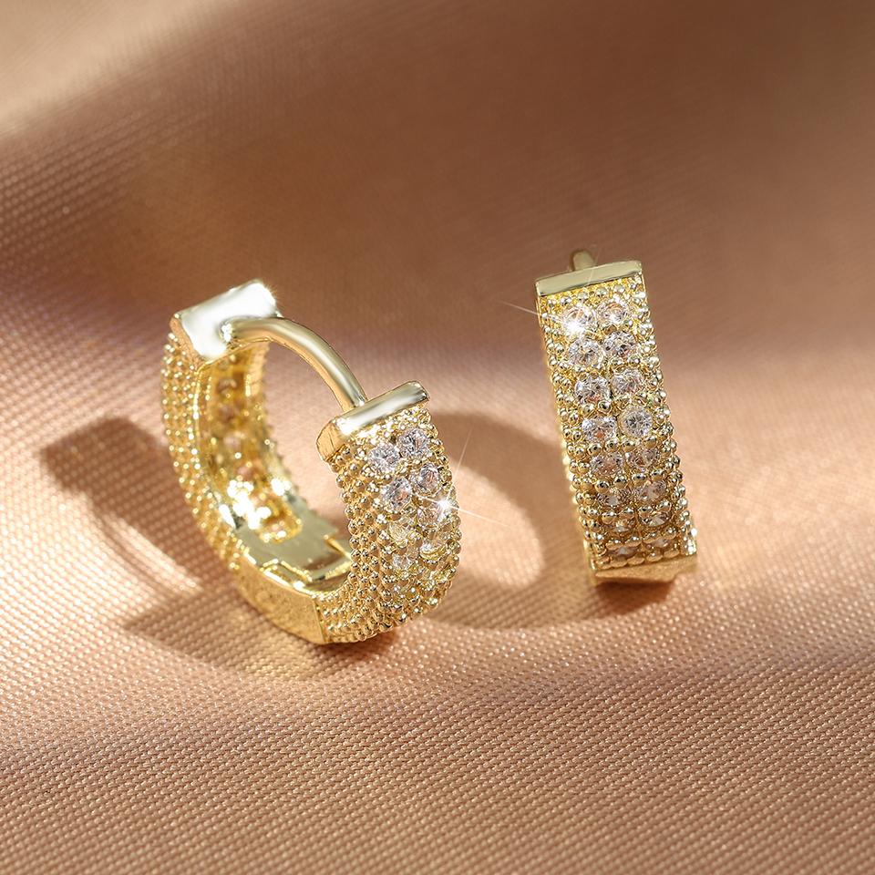 Luxury Cubic Zirconia Gold Color Zircon Hoop Earrings For Women Luxury Circle Crystal Girls Party Zircon