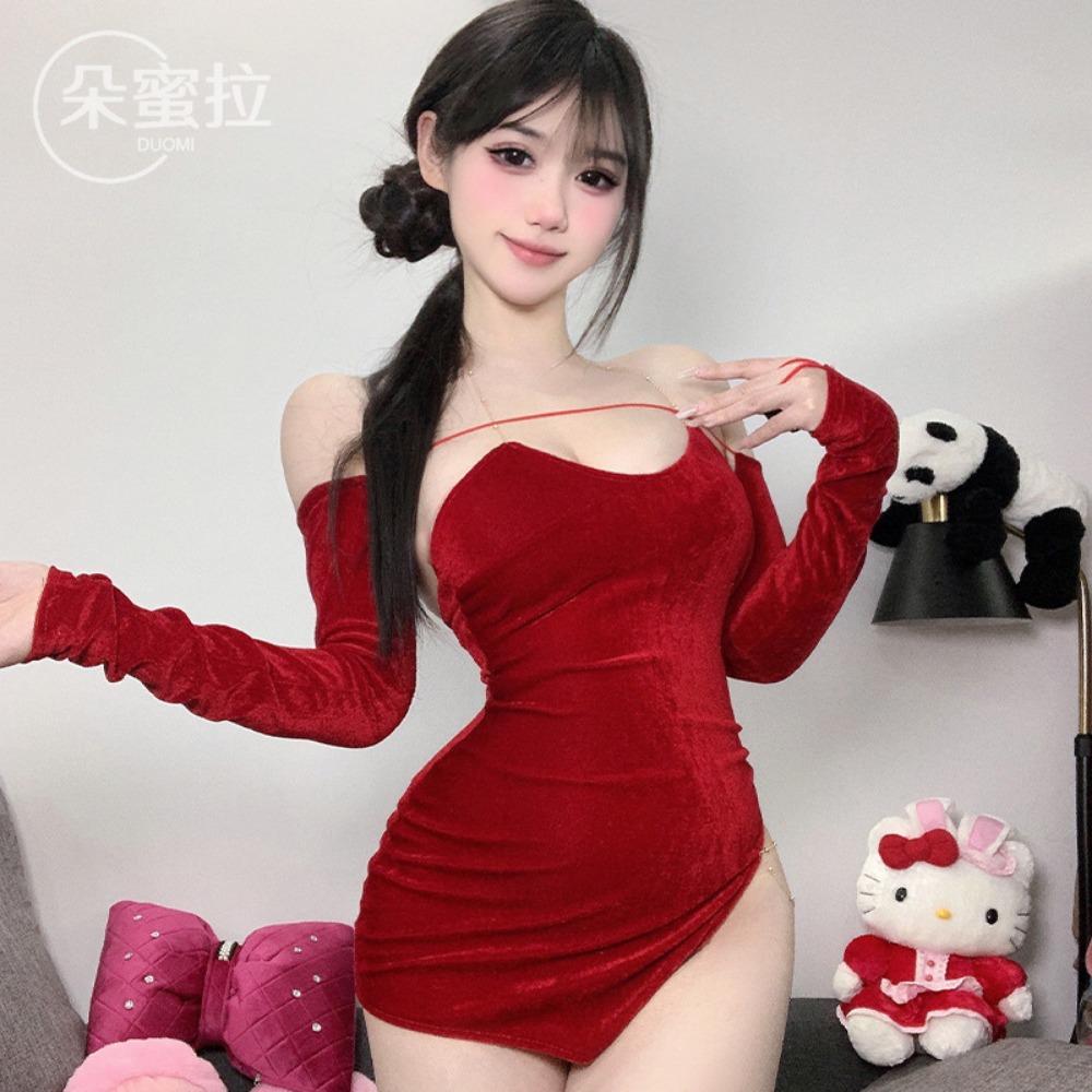 Domila New Year's Robe Sex Sexy Underwear Pure Desire Retro Velvet Sex Underwear Uniform Seduction Woman