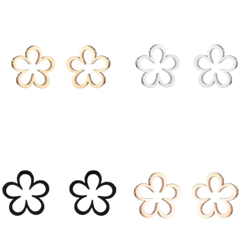 Japanese Korean Hollow Flower Stainless Steel Cartilage Ear Studs - Versatile and Elegant Earrings