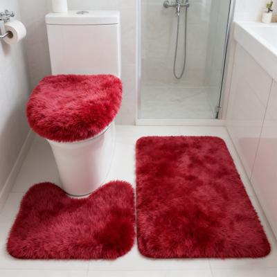 3Pcs/Set Bathroom Rug Absorbent Non Slip Floor Mat U-Shaped Plush Mat Toilet Lid Cover Mat with Rubber Backing for Bathroom Shower Toilet