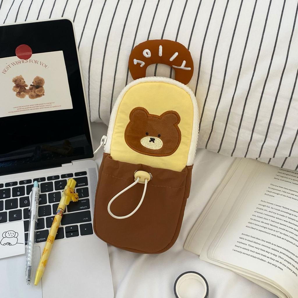 1pc Bear Cartoon Stationery Bag Korean Style Cute Practical for Desktop Cosmetics Cards Pens Storage Handheld Pencil Case