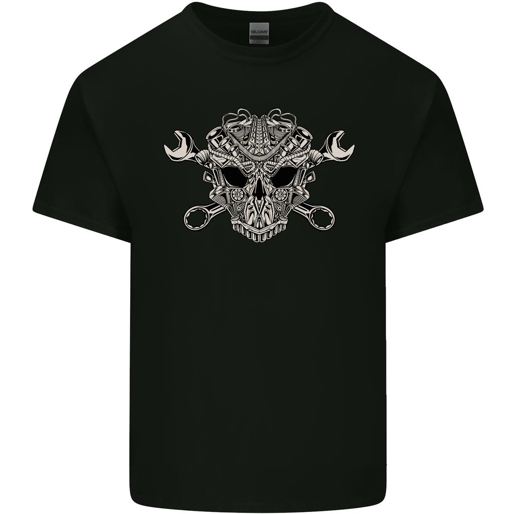 Engine Skull Mechanic Car Biker Motorbike Unisexs Light Cotton TShirt