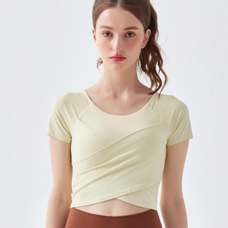 Women's Nude Feel Quick-Dry Yoga Crop Top - Short Sleeve, Sexy & Sports-Ready