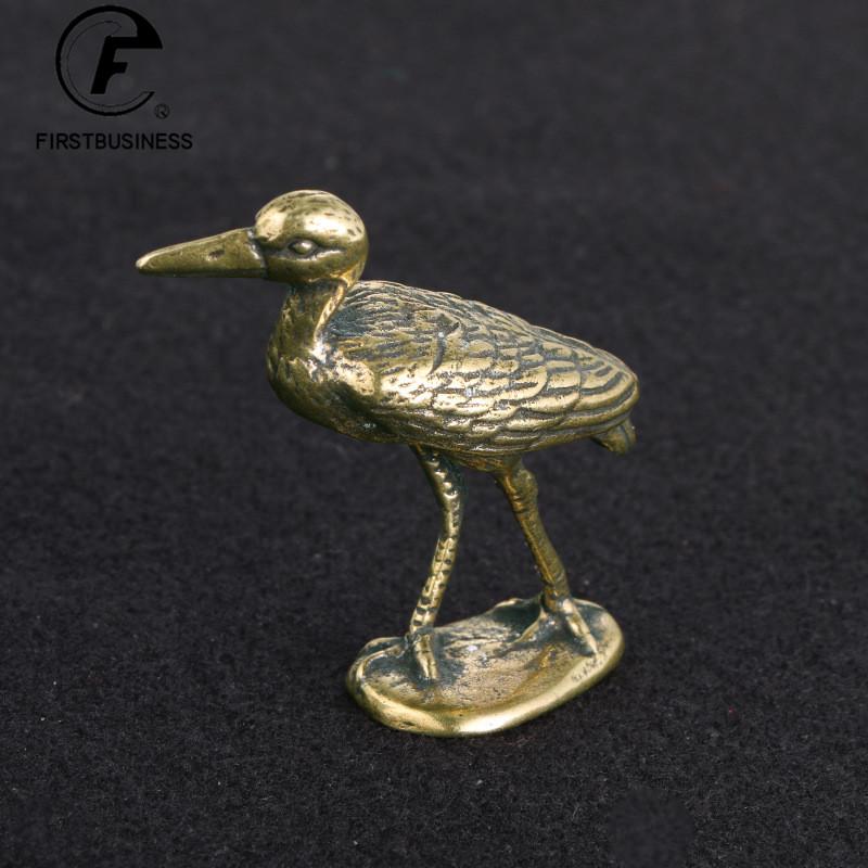 Retro Brass Crane Figurines Miniatures Tea Pet Small Animal Statue Crafts Collection Office Desk Ornament Lucky Home Decorations