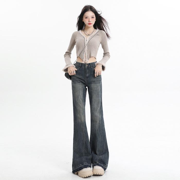 947 Plus Velvet 937 American Retro High-Waist Micro-Flare Bell Bottoms for Women Large