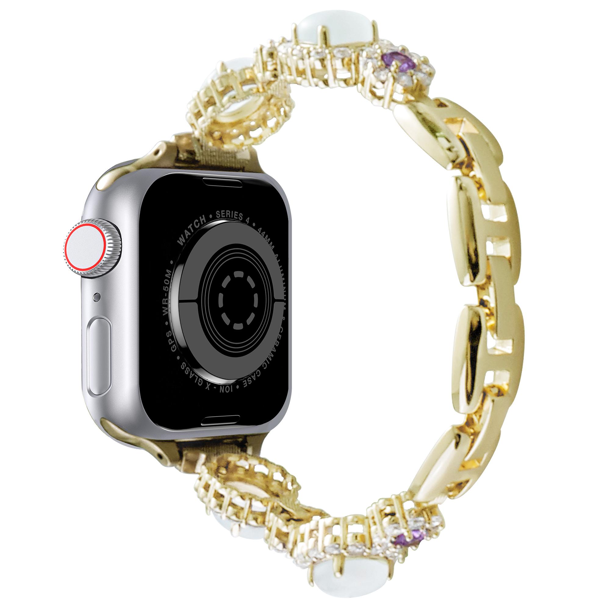 

Watch Band For Apple Watch Series 10 9 8 7 SE 6 5 4 3 2 1 42mm 41mm 40mm 38mm Gemstone Design Metal Strap Gold