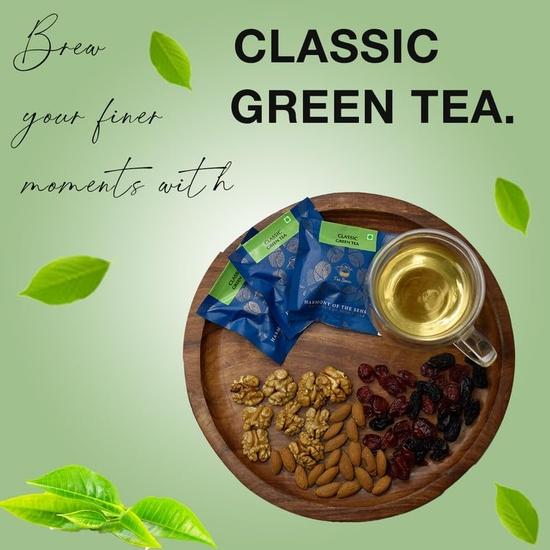 TEA SENSE Klassischer Grüner Tee | 15 Stk. | Pyramiden-Teebeutel in versiegelten Beuteln | Kann wiederholt aufgegossen werden