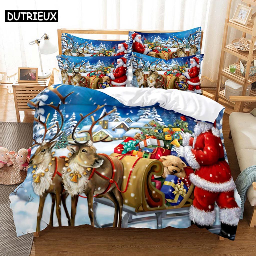 Blue Christmas Quilt Cover Kit Queen Size Size Luxury King Size Full Single Size Size Double Size Bed 3D Pattern Quilt Case Linen Pillowcase Single