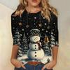 Women's Fashion Casual Christmas Printed Round Neck Long Sleeve Pullover Top