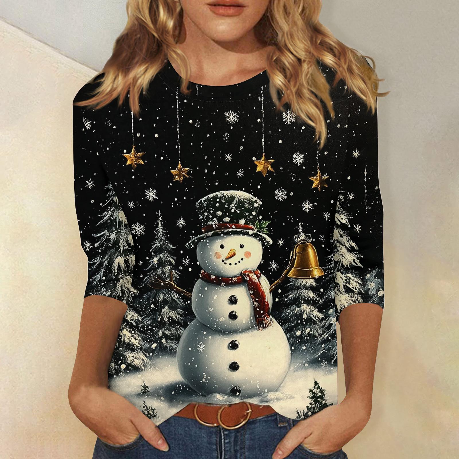 

Жіночий модний повсякденний різдвяний пуловер з круглим вирізом і довгими рукавами L чорний